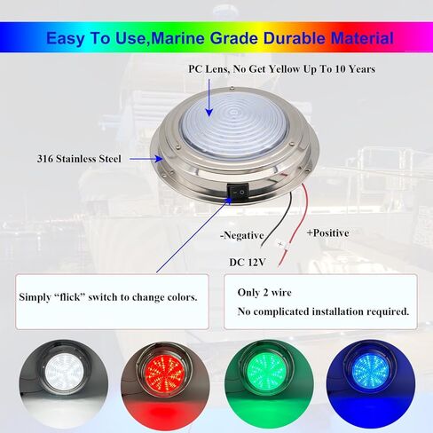 Marine Boat Dome Lights, 5.5 Inch RGBW LED Boat Cabin Lights with Toggle Switch, LED Boat Interior Lights with Stainless Steel Surface Mount 12V in Kuwait