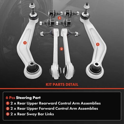 A-Premium Set of 6, Rear Forward & Rearward Upper Control Arm, Sway Bar Link, Compatible with BMW E39 E60 Series - 525i 2001-2003, 528i 1997-2000, 530i 2001-2003, 540i 1997-2003 in Saudi Arabia