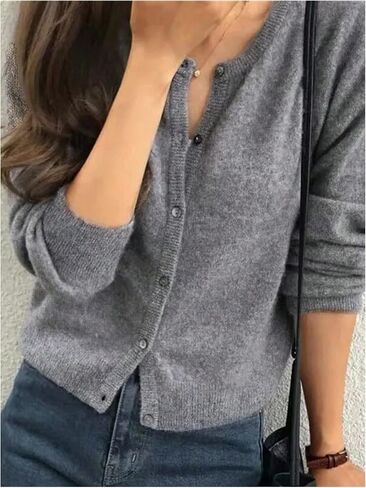 GORGLITTER Women's Plus Size Button Up Sweater Cardigans Fuzzy Crewneck Long Sleeve Knitwear in Saudi Arabia