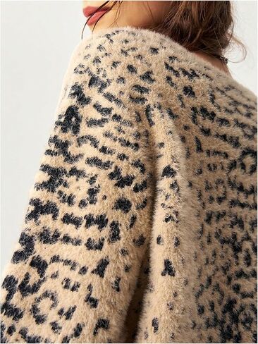 Women's Cheetah Cardigan Sweater Y2K Leopard Print Fuzzy Crop Cardigans Button Front Long Sleeve Outwear Knit Top in Saudi Arabia