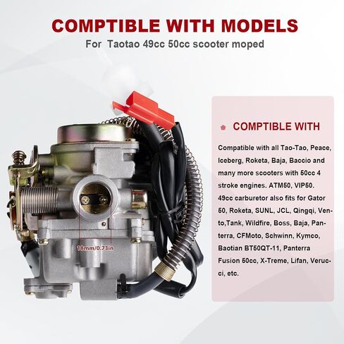 GY6 50cc Carburetor for Tao tao 50cc 49cc ATM50 Pony VIP Scooter Chinese 4-Stroke Engine Moped PD18J 139QMB Carb in Saudi Arabia
