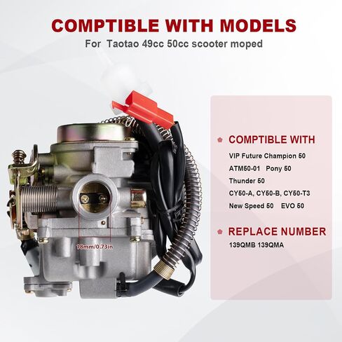GY6 50cc Carburetor for Tao tao 50cc 49cc ATM50 Pony VIP Scooter Chinese 4-Stroke Engine Moped PD18J 139QMB Carb in Saudi Arabia