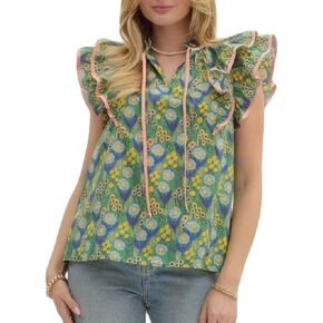Women Floral Ruffle Short Sleeve Tops Flare Shoulder Boho Babydoll T Shirts Casual Flutter Sleeves Summer Blouse in Saudi Arabia