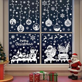 351 PCS Snowflake Christmas Decorations-9 Sheets Christmas Window Stickers for Glass,Pink Santa Claus Stickers Decals Decor, Winter Snowflakes Holiday Party Home Kitchen Decorations in Kuwait