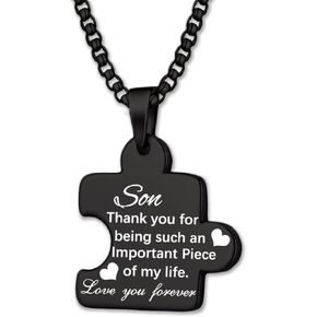 قلادة للرجال والنساء قطعة لغز قلادة من الفولاذ المقاوم للصدأ قابلة للتعديل 22 بوصة + 2 بوصة سلاسل مجوهرات هدية لعائلة أبي وأمي in Kuwait