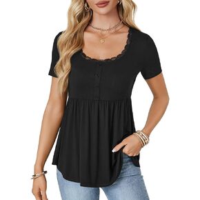 Rooscier Women's Scoop Neck Short Sleeve Tunic Flowy Ruffle Hem Casual Blouse Peplum Top in Saudi Arabia