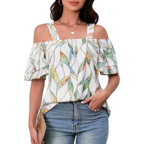 Women's Casual Tops Short Sleeve Cold Shoulder Shirts Loose Square Neck T Shirts Blouse in Saudi Arabia
