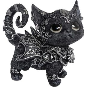 Mystical Black Cat Statue Elegant Silver Accented Kitten Sculpture Intricate Gothic Home Decor Enchanting Figurine for Cat Lovers, Witchy Aesthetic, & Unique Gifts in Saudi Arabia