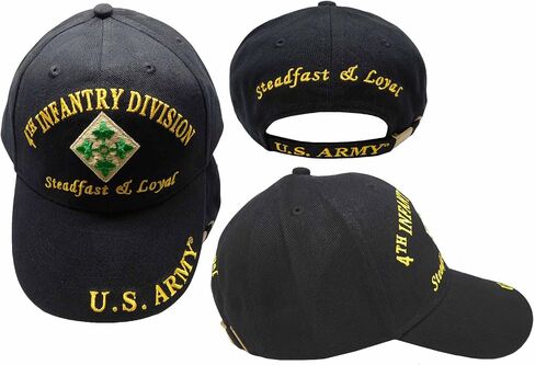U.S. Army 4th Infantry Division Steadfast & Loyal Black 100% Cotton Adjustable Embroidered Cap Hat - CP00110 in Saudi Arabia