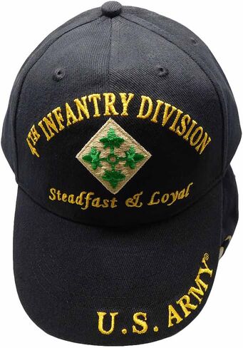 U.S. Army 4th Infantry Division Steadfast & Loyal Black 100% Cotton Adjustable Embroidered Cap Hat - CP00110 in Saudi Arabia