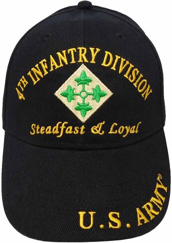 U.S. Army 4th Infantry Division Steadfast & Loyal Black 100% Cotton Adjustable Embroidered Cap Hat - CP00110 in Saudi Arabia