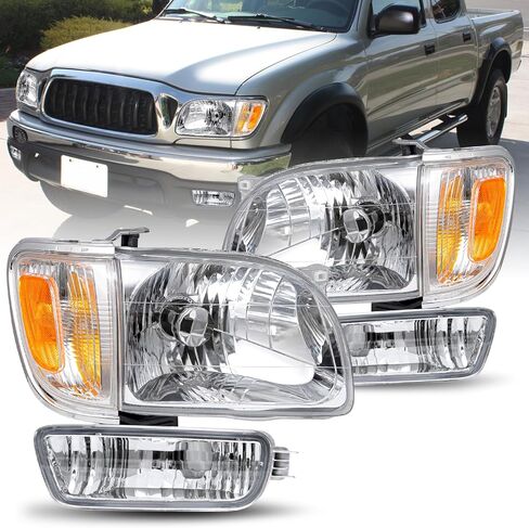 JSBOYAT Headlight Assembly Replacement for 2001-2004 Toyota Tacoma Corner Signal Light + Bumper Light Chrome Housing & Amber Reflector in Saudi Arabia