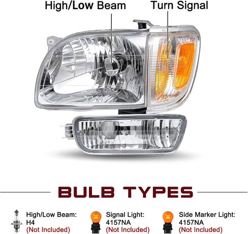 JSBOYAT Headlight Assembly Replacement for 2001-2004 Toyota Tacoma Corner Signal Light + Bumper Light Chrome Housing & Amber Reflector in Saudi Arabia