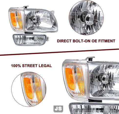 JSBOYAT Headlight Assembly Replacement for 2001-2004 Toyota Tacoma Corner Signal Light + Bumper Light Chrome Housing & Amber Reflector in Saudi Arabia