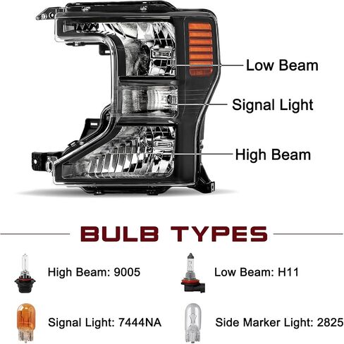 JSBOYAT Halogen Headlight Assembly Replacement for 2020 to 2022 Ford F250 F350 Super Duty Headlamp Right Passenger Side (Chrome Housing Amber Reflector) in Saudi Arabia