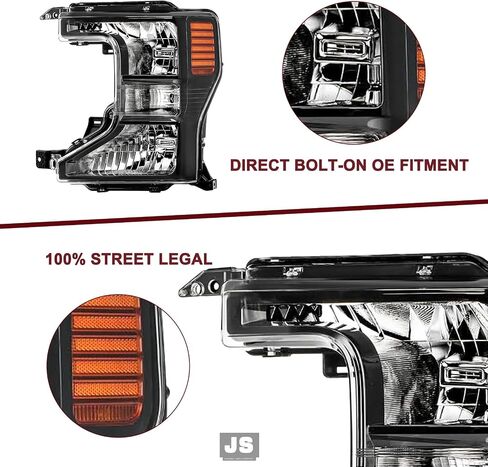 JSBOYAT Halogen Headlight Assembly Replacement for 2020 to 2022 Ford F250 F350 Super Duty Headlamp Right Passenger Side (Chrome Housing Amber Reflector) in Saudi Arabia