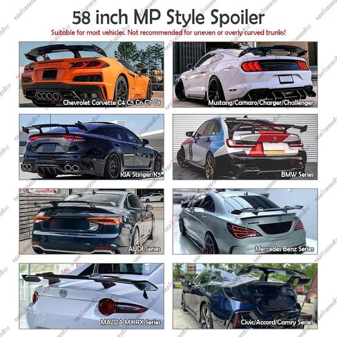 Universal Rear GT Spoiler, MP Style Wing Compatible with Mazda Miata Chevy Corvette Camaro Nissan Lexus Toyota Honda Ford Mustang Scion BMW Ben Infiniti Kia Dodge (Glossy Black) in Saudi Arabia
