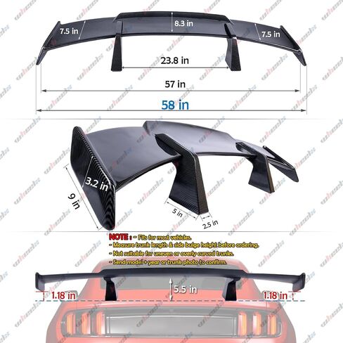 Universal Rear GT Spoiler, MP Style Wing Compatible with Mazda Miata Chevy Corvette Camaro Nissan Lexus Toyota Honda Ford Mustang Scion BMW Ben Infiniti Kia Dodge (Glossy Black) in Saudi Arabia