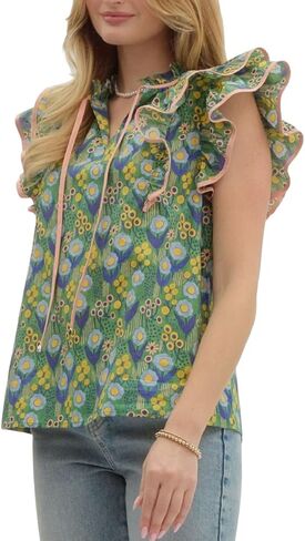 Women Floral Ruffle Short Sleeve Tops Flare Shoulder Boho Babydoll T Shirts Casual Flutter Sleeves Summer Blouse in Saudi Arabia
