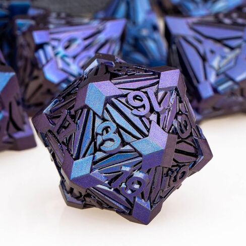 7PCS Metal DND Dice Set with Box, Debris RPG Green Purple D and D Dice for use with D&D Tabletop Games Role Playing Game Polyhedral Dice Set D20 D12 D10 D8 D6 D4 in Saudi Arabia