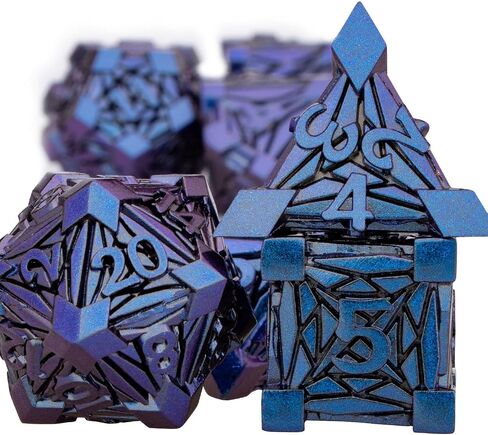 7PCS Metal DND Dice Set with Box, Debris RPG Green Purple D and D Dice for use with D&D Tabletop Games Role Playing Game Polyhedral Dice Set D20 D12 D10 D8 D6 D4 in Saudi Arabia
