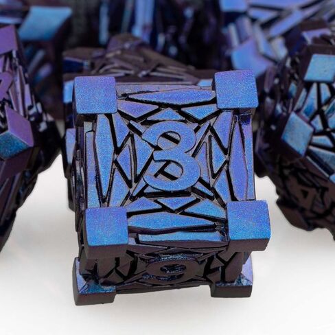 7PCS Metal DND Dice Set with Box, Debris RPG Green Purple D and D Dice for use with D&D Tabletop Games Role Playing Game Polyhedral Dice Set D20 D12 D10 D8 D6 D4 in Saudi Arabia
