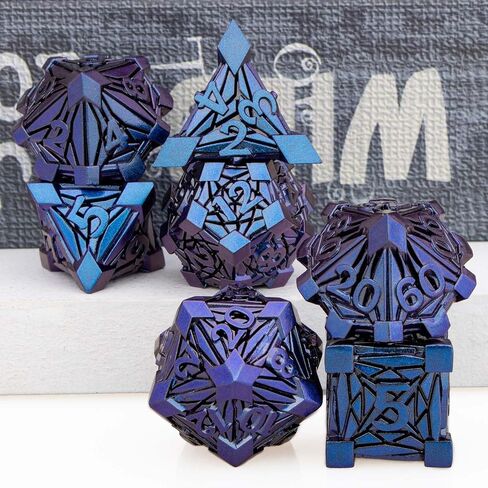 7PCS Metal DND Dice Set with Box, Debris RPG Green Purple D and D Dice for use with D&D Tabletop Games Role Playing Game Polyhedral Dice Set D20 D12 D10 D8 D6 D4 in Saudi Arabia
