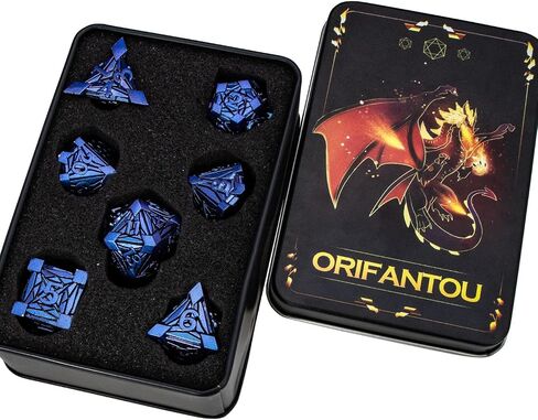 7PCS Metal DND Dice Set with Box, Debris RPG Green Purple D and D Dice for use with D&D Tabletop Games Role Playing Game Polyhedral Dice Set D20 D12 D10 D8 D6 D4 in Saudi Arabia
