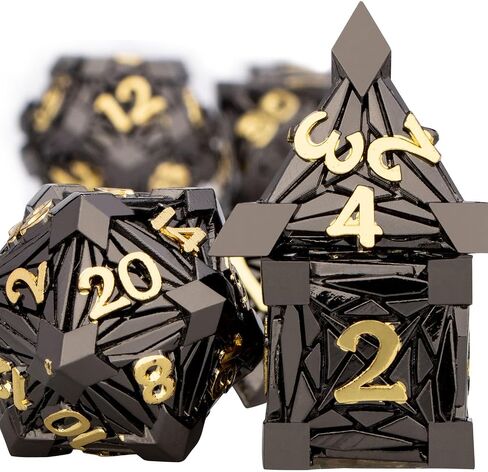 7PCS Metal DND Dice Set with Box, Debris RPG Green Purple D and D Dice for use with D&D Tabletop Games Role Playing Game Polyhedral Dice Set D20 D12 D10 D8 D6 D4 in Saudi Arabia