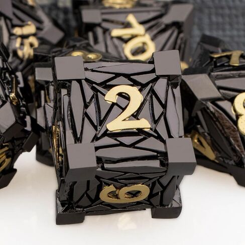 7PCS Metal DND Dice Set with Box, Debris RPG Green Purple D and D Dice for use with D&D Tabletop Games Role Playing Game Polyhedral Dice Set D20 D12 D10 D8 D6 D4 in Saudi Arabia