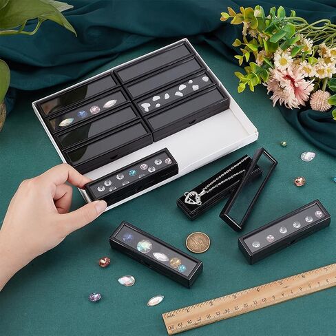 PH PandaHall 12pcs Diamond Display Box Rectangle Jewelry Storage Case Small Gem Container Holder Black Gemstone Container Box with Lid and Velvet for Loose Stone Crystal Rhinestone Collectibles in Saudi Arabia