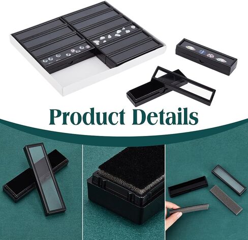 PH PandaHall 12pcs Diamond Display Box Rectangle Jewelry Storage Case Small Gem Container Holder Black Gemstone Container Box with Lid and Velvet for Loose Stone Crystal Rhinestone Collectibles in Saudi Arabia
