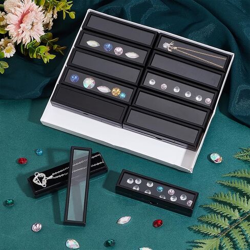 PH PandaHall 12pcs Diamond Display Box Rectangle Jewelry Storage Case Small Gem Container Holder Black Gemstone Container Box with Lid and Velvet for Loose Stone Crystal Rhinestone Collectibles in Saudi Arabia