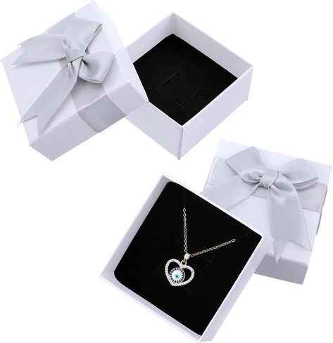 Giantree 2Pcs Small Gift Boxes, 7x7x3.5cm Kraft Jewellery Gift Box, with Grey Bow-Knot Ring Earrings Necklace Gift Box with Lid Small Paper Boxes for Gifts Presents (White) in Saudi Arabia