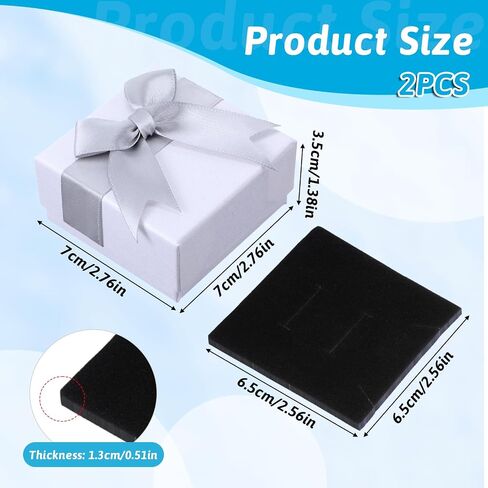 Giantree 2Pcs Small Gift Boxes, 7x7x3.5cm Kraft Jewellery Gift Box, with Grey Bow-Knot Ring Earrings Necklace Gift Box with Lid Small Paper Boxes for Gifts Presents (White) in Saudi Arabia