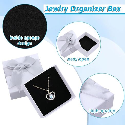 Giantree 2Pcs Small Gift Boxes, 7x7x3.5cm Kraft Jewellery Gift Box, with Grey Bow-Knot Ring Earrings Necklace Gift Box with Lid Small Paper Boxes for Gifts Presents (White) in Saudi Arabia