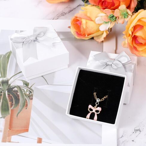 Giantree 2Pcs Small Gift Boxes, 7x7x3.5cm Kraft Jewellery Gift Box, with Grey Bow-Knot Ring Earrings Necklace Gift Box with Lid Small Paper Boxes for Gifts Presents (White) in Saudi Arabia