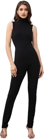 Women's Turtleneck Sleeveless Tank Jumpsuit Unitards Skinny Pants Romper in Saudi Arabia