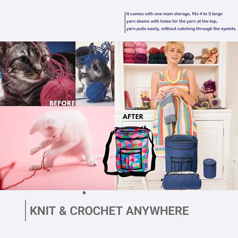 حقيبة الحياكة والكروشيه مع الملحقات - حمل تخزين الغزل المقاوم للماء وخالية من التشابك ، حامل لوازم الكروشيه و WIP Project مع جيب واضح - قوي وخفيف الوزن - مجموعة من 3 in Kuwait