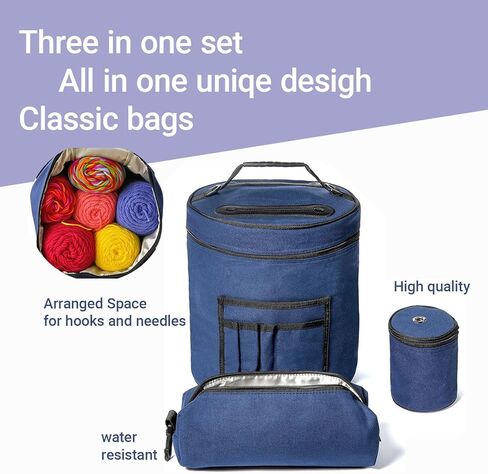 حقيبة الحياكة والكروشيه مع الملحقات - حمل تخزين الغزل المقاوم للماء وخالية من التشابك ، حامل لوازم الكروشيه و WIP Project مع جيب واضح - قوي وخفيف الوزن - مجموعة من 3 in Kuwait