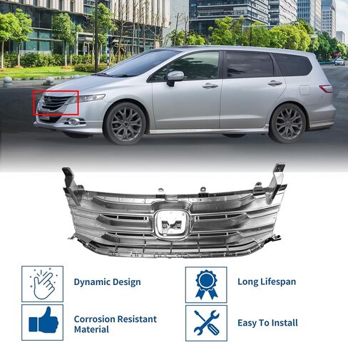 X AUTOHAUX الجبهة العلوي غطاء محرك السيارة الوفير مصبغة شواء لهوندا أوديسي 2011 2012 2013 المصد الأمامي العلوي الكلى مصبغة شواء الكروم الفضة لهجة in Saudi Arabia