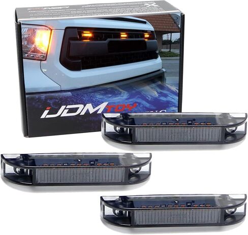 iJDMTOY 3pc Amber LED Center Grille Running Light Kit Compatible With 2014-2021 Toyota Tundra w/TRD Pro Grill (Amber Lens w/Wiring and Hardware) in Saudi Arabia