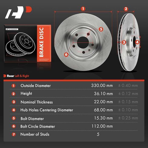 A-Premium 12.99 inch (330mm) Rear Vented Disc Brake Rotors Compatible with Select Audi and Porsche Models - A4 2017-2021, A4/A6 allroad, A4/A8 Quattro, Q5/Q7, A5/A6/A7, S4/S5/S7, SQ5, Macan, 2-PC Set in Saudi Arabia