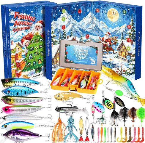 PLUSINNO Fishing Advent Calendar 2025 with Tackle Box and Premium Lures, 24 Days Christmas Countdown Advent Calendar Fishing Gifts for Men, Teens, Boys in Saudi Arabia