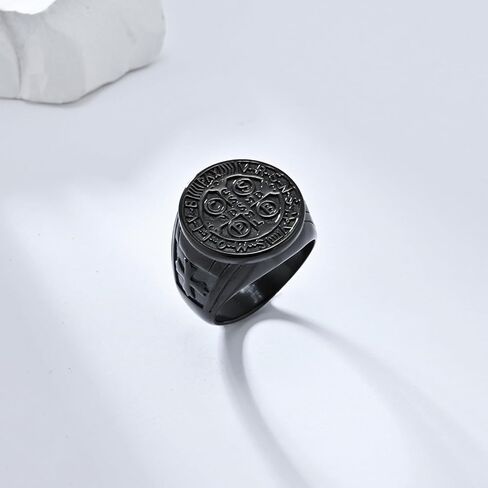 Black Exorcism Ring St. Benedict Cross Titanium Steel Ring for Men & Women Gothic Religious Jewelry with CSPB Symbol Antique Finish Size 6-15 in Saudi Arabia