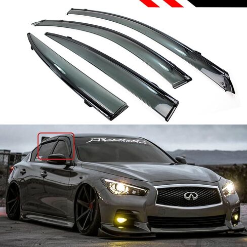 Cuztom Tuning Premium VIP JDM Clip-on Type Smoke Tinted Window Visor with Black Trim Compatible with 2014-2021 Infiniti Q50 in Saudi Arabia