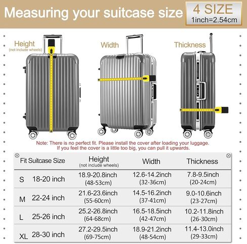 غطاء الأمتعة قابل للغسل غطاء حقيبة حقيبة حامي مضاد للخدش يناسب الأمتعة 18-32 بوصة (قطة لطيفة، L) in Kuwait