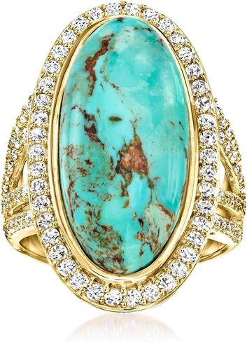Ross-Simons Turquoise and 1.30 ct. t.w. White Topaz Ring in 18kt Gold Over Sterling in Saudi Arabia