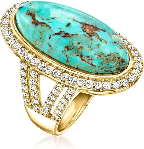 Ross-Simons Turquoise and 1.30 ct. t.w. White Topaz Ring in 18kt Gold Over Sterling in Saudi Arabia