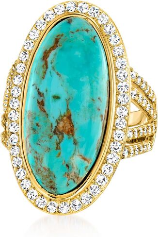 Ross-Simons Turquoise and 1.30 ct. t.w. White Topaz Ring in 18kt Gold Over Sterling in Saudi Arabia